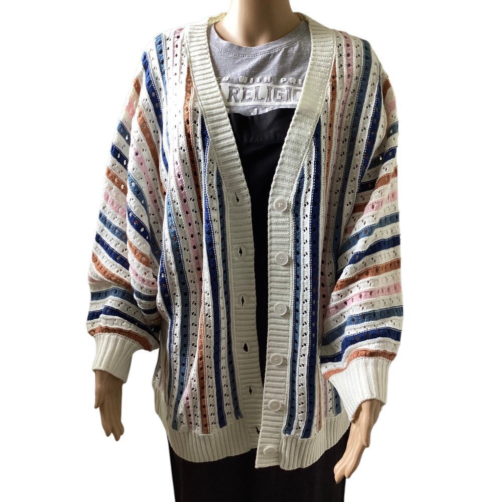 BloomChic vertical striped cardigan button-down front ribbed cuffs and hem sz 14